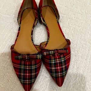J. Crew Like New Tartan Red Plaid Women's Flats. Size 6.
